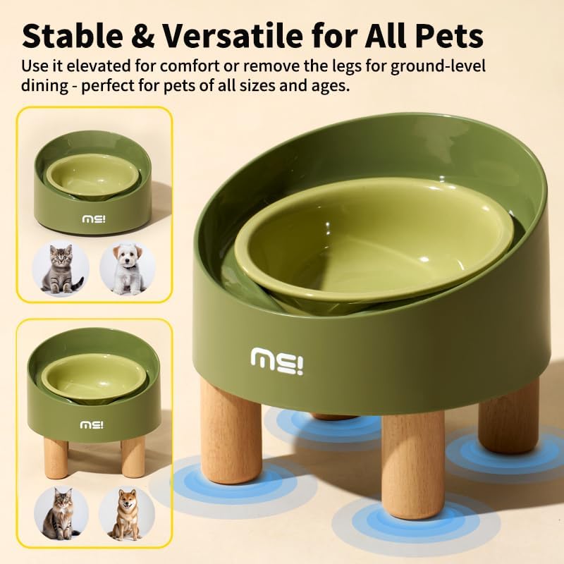 MS!MAKE SURE Ceramic Elevated Cat Bowls, Adjustable Raised Double Bowls Set, Pet Bowl with Anti Slip Rubber Pad, Leak-Proof, Stress Neck Free Food & Water Bowls for Small Dogs Geen - Image 4